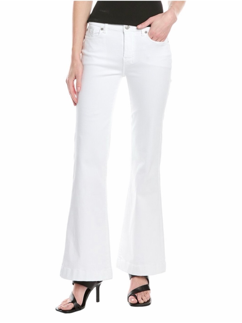 7 For All Mankind White Flare Stretch Jeans - High-Rise Wide Leg